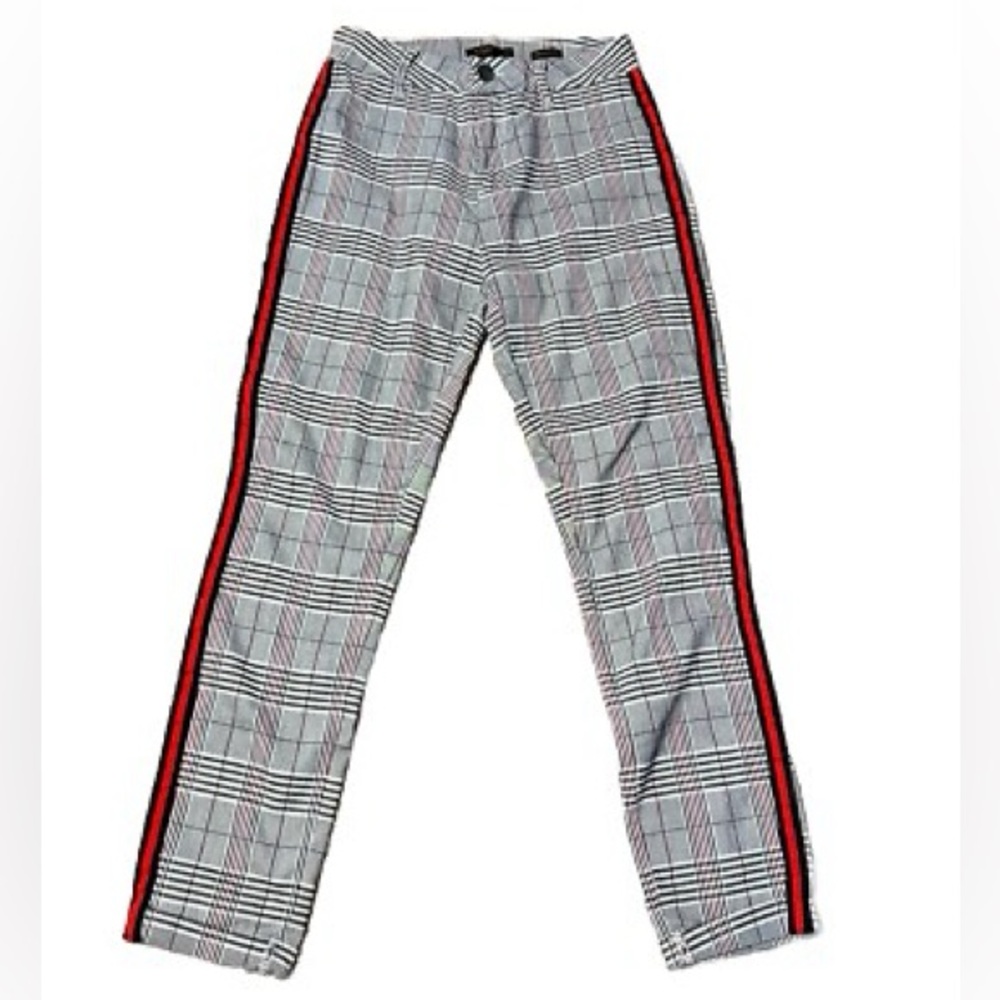 YMI High Rise Plaid Skinny Pants Red Side Stripe Ankle Stretch Size 5